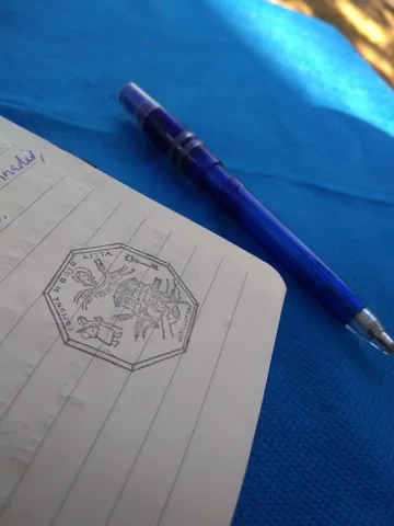 My first "pilgrim" stamp. Lacking the official booklet I put it in my notebook.