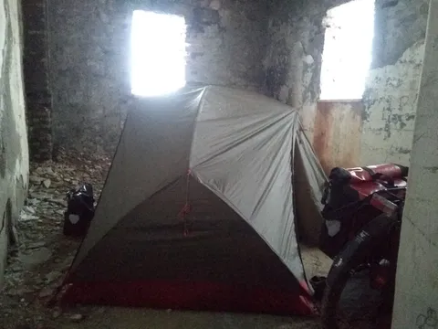Camping in an abandoned house ruin