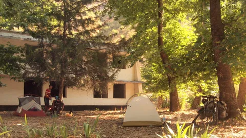 Camping near an abandoned residential area