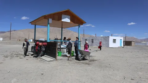 Children getting water at the local well