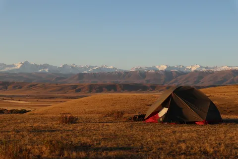 Scenic camping on a hill