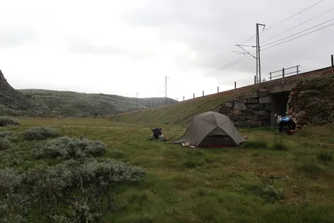 Camping near the train tracks on the Rallarvegen (not a very busy railway)