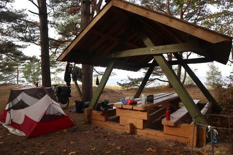 Lovely! Enormous, free camp site in Estonia not far from the Latvian border. I'm the only one staying there that night