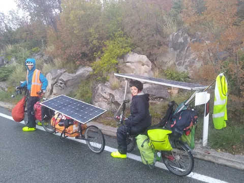 French couple on solar / e-bikes.