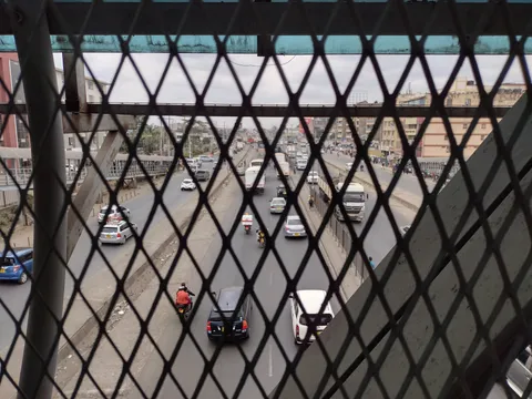 Street view from a pedestrian overpass